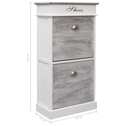 Armoire À Chaussures Gris 50 X 28 X 98 Cm Bois De Paulownia Gris Et Blanc