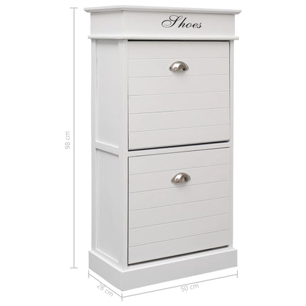 Armoire À Chaussures 50 X 28 X 98 Cm Bois De Paulownia Blanc