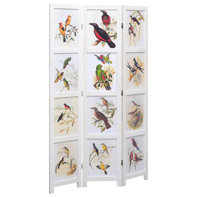 Cloison De Séparation 3 Panneaux Blanc 105X165 Cm Oiseaux