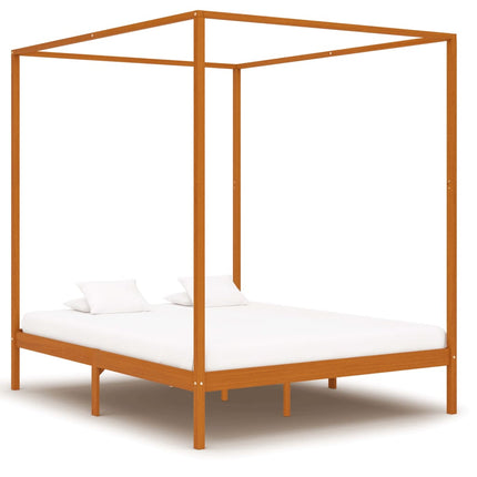 Cadre De Lit À Baldaquin Sans Matelas Bois Massif