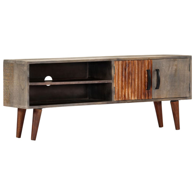 Meuble Tv Gris 130X30X46 Cm Bois Massif De Manguier Brut