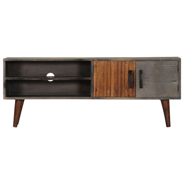 Meuble Tv Gris 130X30X46 Cm Bois Massif De Manguier Brut