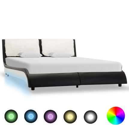 Cadre De Lit Avec Led Noir Et Blanc Similicuir