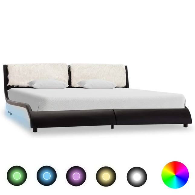 Cadre De Lit Avec Led Noir Et Blanc Similicuir