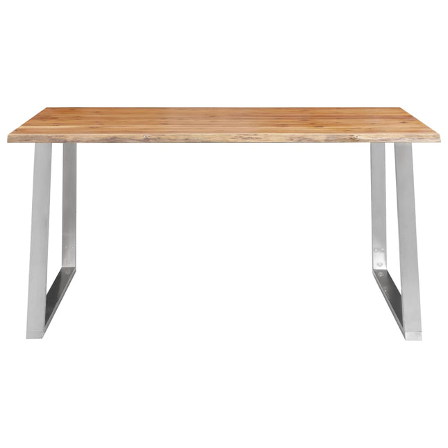 Table À Manger Bois D'acacia Et Acier Inoxydable