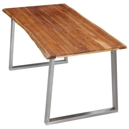 Table À Manger Bois D'acacia Et Acier Inoxydable