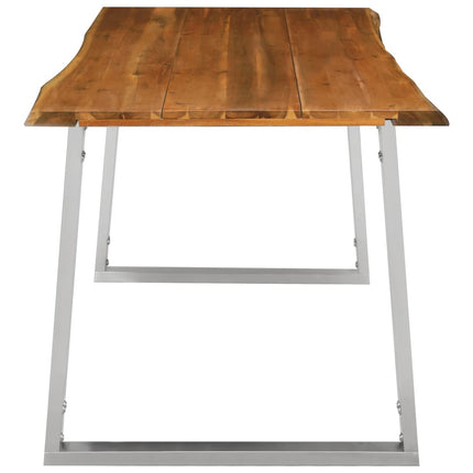 Table À Manger Bois D'acacia Et Acier Inoxydable