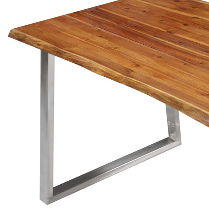 Table À Manger Bois D'acacia Et Acier Inoxydable