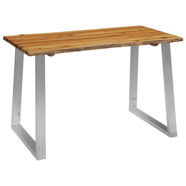 Table À Manger Bois D'acacia Et Acier Inoxydable