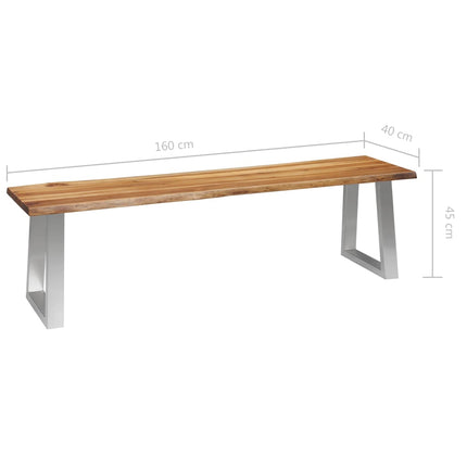 Banc Bois D'acacia Massif Et Acier Inoxydable