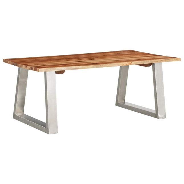 Table Basse 100X60X40 Cm Bois D'acacia Et Acier Inoxydable