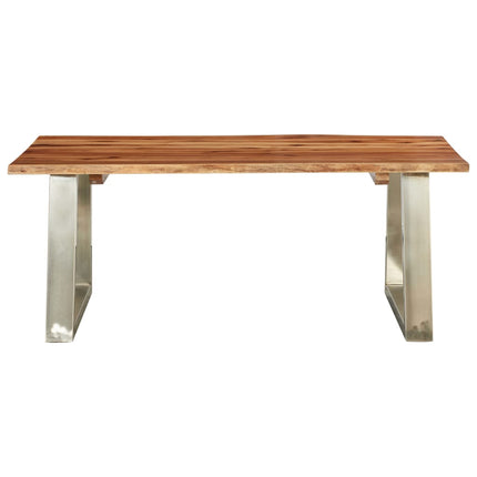 Table Basse 100X60X40 Cm Bois D'acacia Et Acier Inoxydable