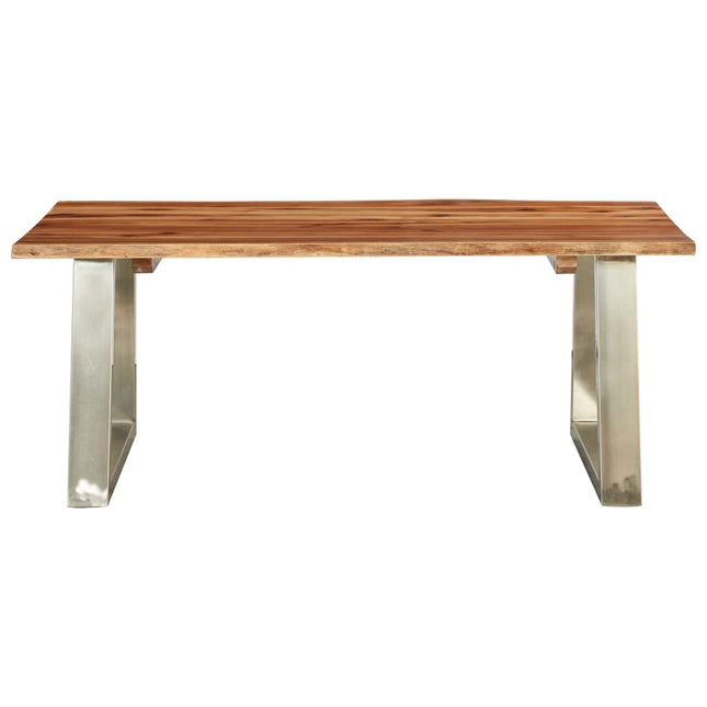 Table Basse 100X60X40 Cm Bois D'acacia Et Acier Inoxydable