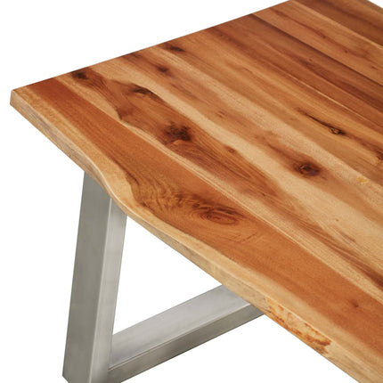 Table Basse 100X60X40 Cm Bois D'acacia Et Acier Inoxydable