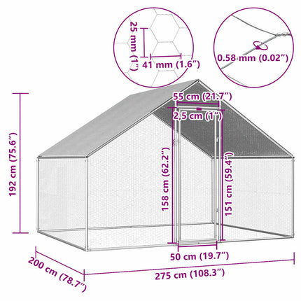 Poulailler D'extérieur 2,75 X 2 X 1,92 M Acier Galvanisé