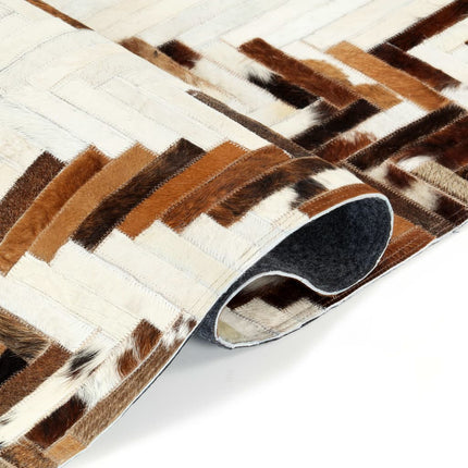 Tapis À Poils Cuir Véritable Patchwork