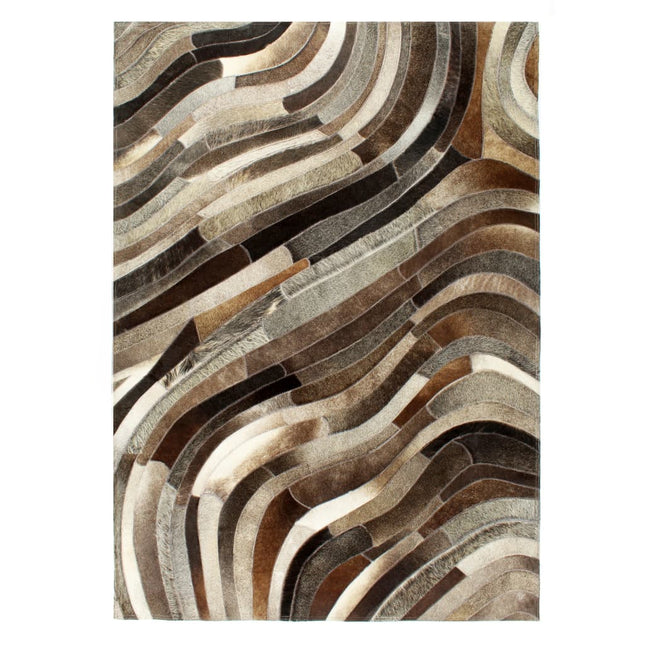 Tapis À Poils Cuir Véritable Patchwork Gris/Argenté