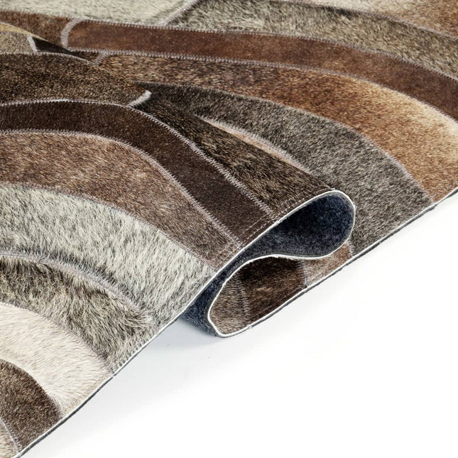 Tapis À Poils Cuir Véritable Patchwork Gris/Argenté