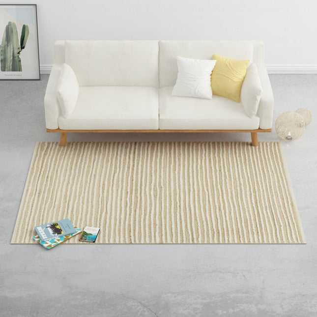 Tapis Laine Et Chanvre Naturel/Blanc