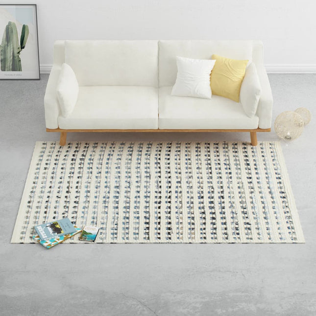 Tapis En Laine Et Denim Bleu/Blanc