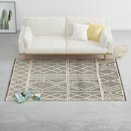 Tapis En Laine Tissée À La Main 80X150Cm Noir/Blanc