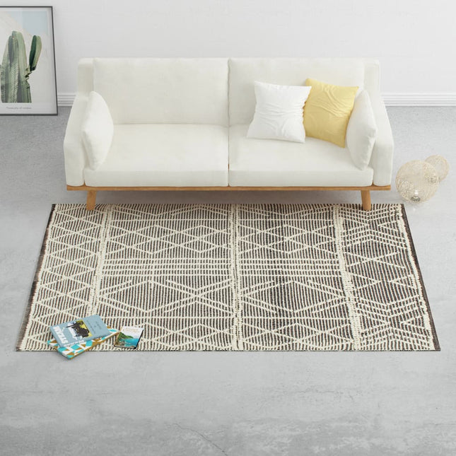Tapis En Laine Tissée À La Main 140X200 Cm Noir/Blanc
