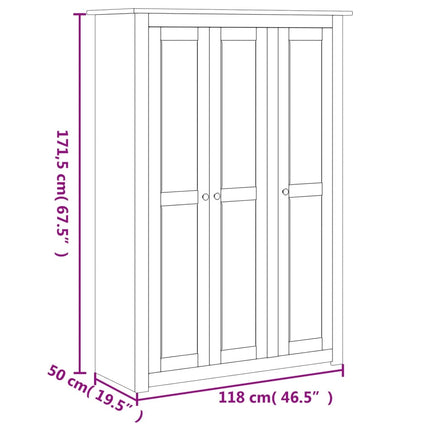 Garde-Robe À 3 Portes 118X50X171,5 Cm Pin Assortiment Panama Marron
