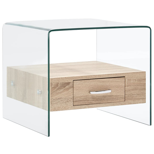 Table Basse Avec Tiroir 50X50X45 Cm Verre Trempé