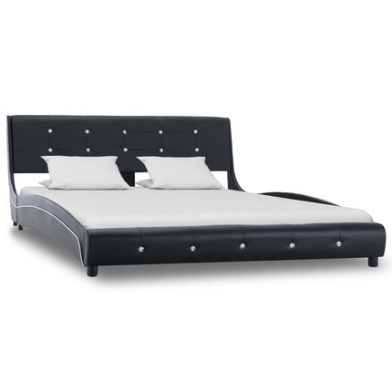 Lit Avec Matelas Noir Similicuir 140X200 Cm Chêne Marron