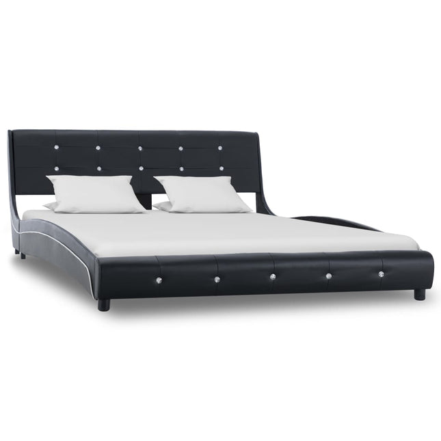 Lit Avec Matelas Noir Similicuir 140X200 Cm Chêne Marron