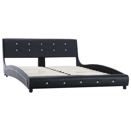 Lit Avec Matelas Noir Similicuir 140X200 Cm Chêne Marron
