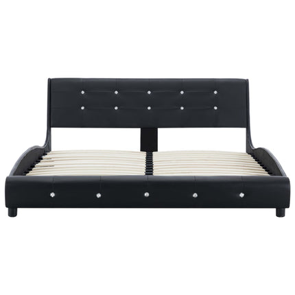 Lit Avec Matelas Noir Similicuir 140X200 Cm Chêne Marron