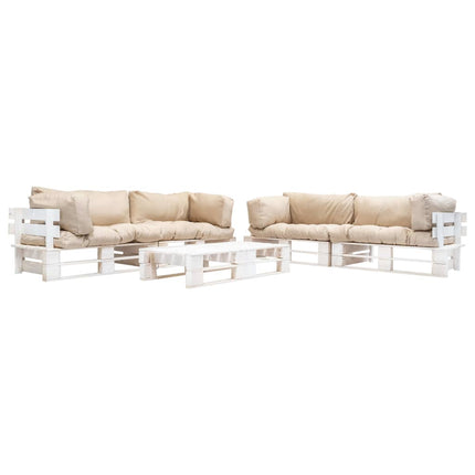 Salon Palette De Jardin 6 Pcs Avec Coussins Sable Bois
