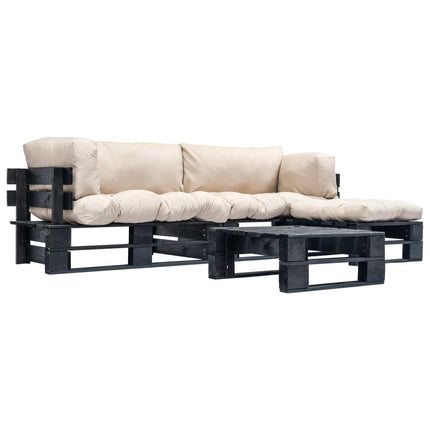 Salon Palette De Jardin 4 Pcs Avec Coussins Sable Bois