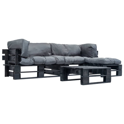 Salon Palette De Jardin 4 Pcs Avec Coussins Sable Bois