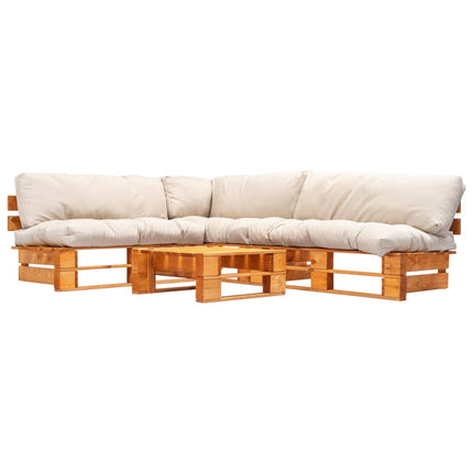 Salon Palette De Jardin 4 Pcs Avec Coussins Sable Bois