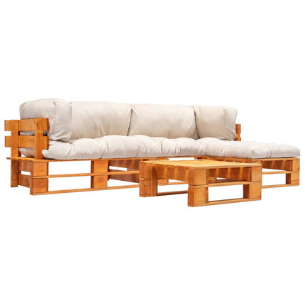 Salon Palette De Jardin 4 Pcs Avec Coussins Sable Bois