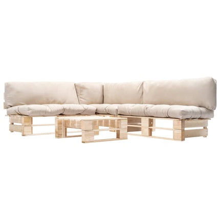 Salon Palette De Jardin 4 Pcs Avec Coussins Sable Bois