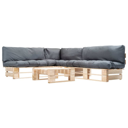 Salon Palette De Jardin 4 Pcs Avec Coussins Sable Bois
