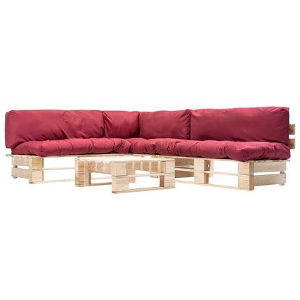 Salon Palette De Jardin 4 Pcs Avec Coussins Sable Bois