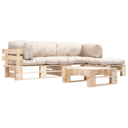 Salon Palette De Jardin 4 Pcs Avec Coussins Sable Bois