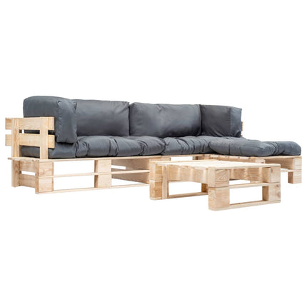 Salon Palette De Jardin 4 Pcs Avec Coussins Sable Bois