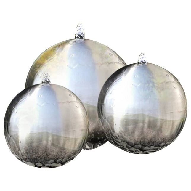 3 Pcs Sphères De Fontaine De Jardin Avec Led Acier Inoxydable