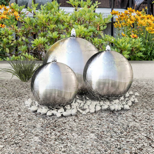 3 Pcs Sphères De Fontaine De Jardin Avec Led Acier Inoxydable