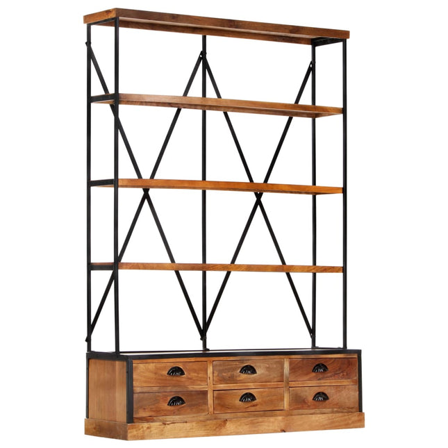 Bibliothèque À 4 Étagères Avec 6 Tiroirs 122X36X181 Cm Manguier