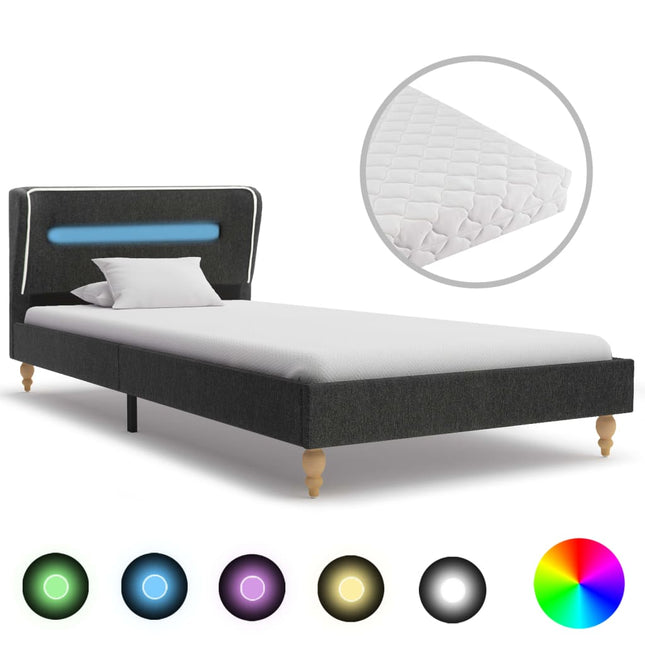 Lit Avec Led Et Matelas Gris Foncé Jute