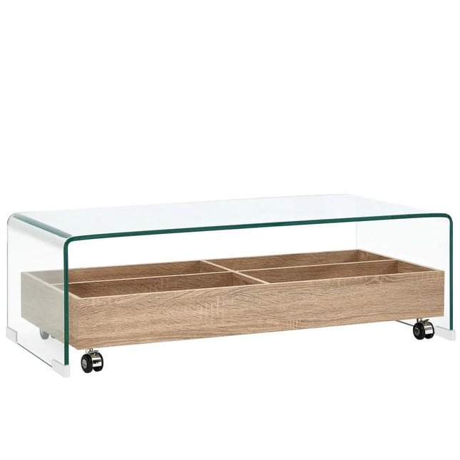 Table Basse Clair 98X45X31 Cm Verre Trempé