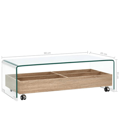 Table Basse Clair 98X45X31 Cm Verre Trempé