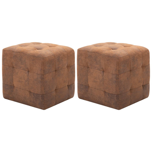 2 Pcs Poufs 30 X 30 X 30 Cm Similicuir Daim