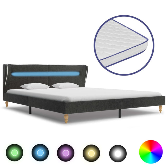 Lit Led Et Matelas À Mémoire De Forme Gris Foncé Jute 180X200Cm